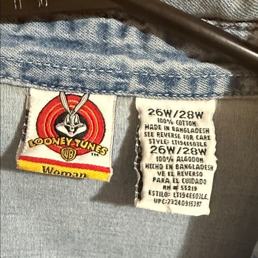 Warner Bros. TWEETY Blue Denim Button Down Shirt with Embroidery - Picture 2 of 5